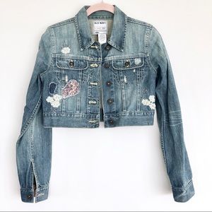 Cropped Denim Jacket with Patchwork and Embroidery